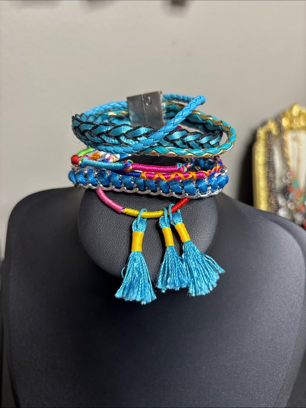 Boho Colorful Turquoise Multistrand Tassel Layered Bracelet